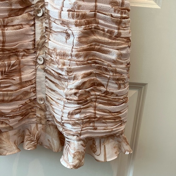 Ted Baker London Rrosiee Palm Tree Ruched Front Sleeveless Ruffle Hem Mini Dress - Picture 3 of 16